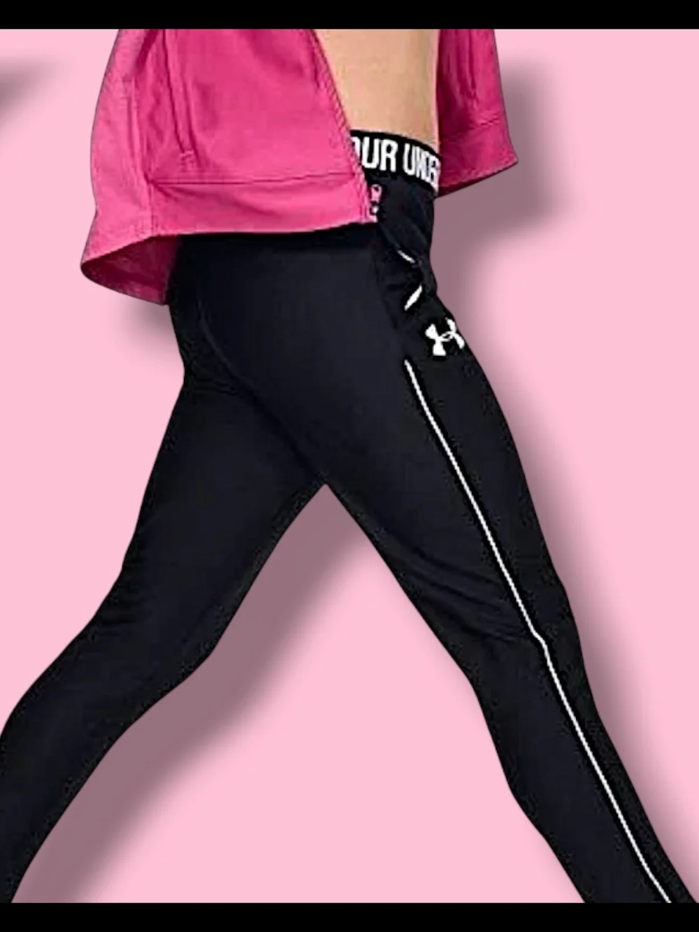 Under Armour Girls Black Tapered Leg Play Up Pants with Pockets Youth Sz Large